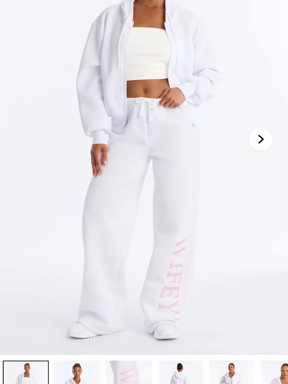 Fashion Nova White Wide-Leg Sweatpants with Pink 'Wifey' Script